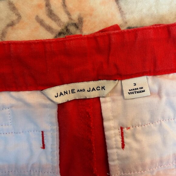 Janie & Jack Red Linen/Cotton Shorts Size 3/3T Holiday/Christmas Shorts - Picture 4 of 5